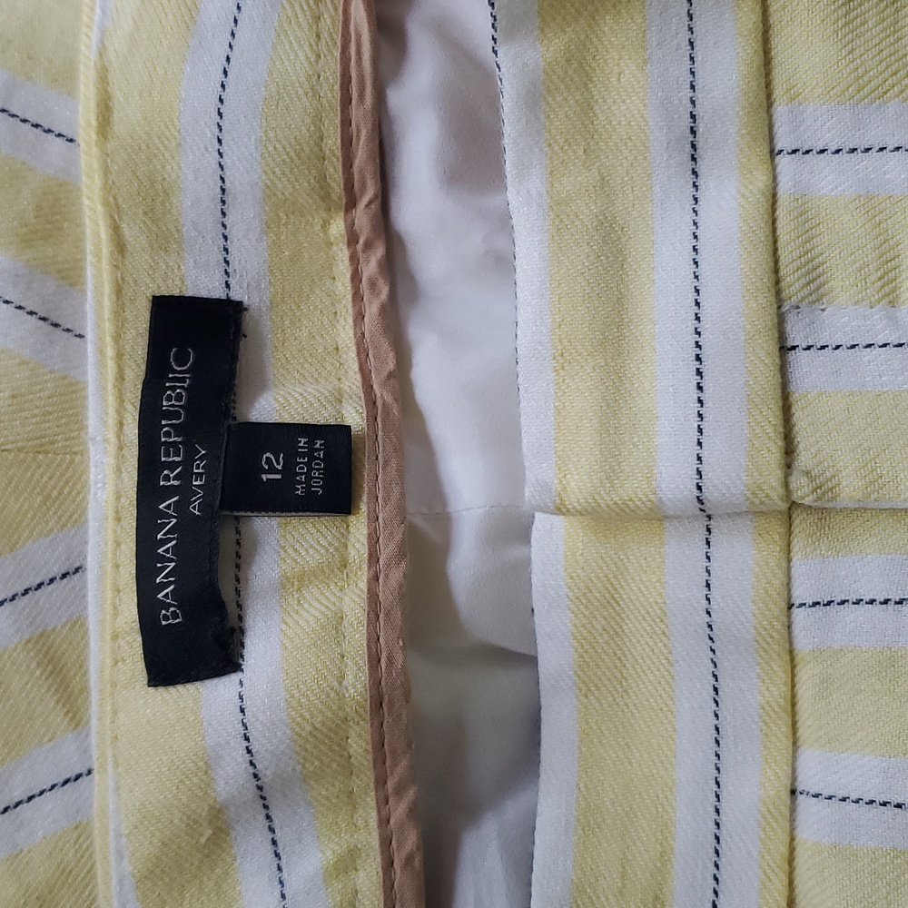 Banana Republic Linen Avery Striped Pants Trousers Yellow White 12 - Picture 3 of 5